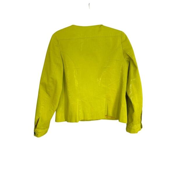 Lundstrom Jacket Womens 10 Waxed Linen Bright Yellow Pockets Snap Front Modern - Picture 3 of 7